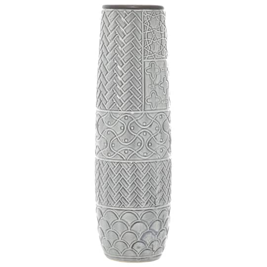 22" Gray Stoneware Eclectic Vase